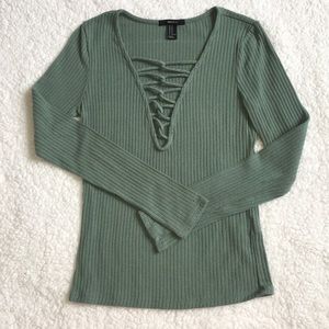 Olive green lace up long sleeve!!